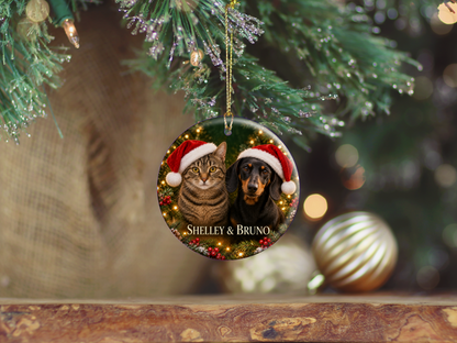 Personalized Dog & Cat Christmas Ornament – Two Pet Photo Portrait