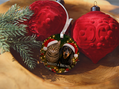Personalized Dog & Cat Christmas Ornament – Two Pet Photo Portrait