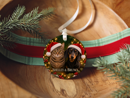 Personalized Dog & Cat Christmas Ornament – Two Pet Photo Portrait