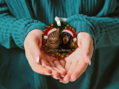 Personalized Dog & Cat Christmas Ornament – Two Pet Photo Portrait
