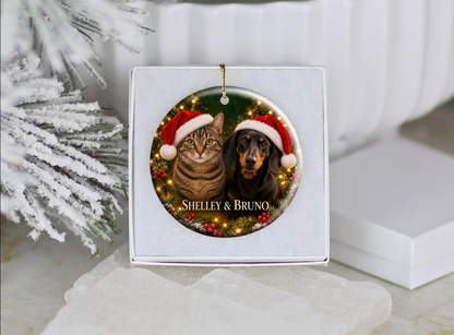 Personalized Dog & Cat Christmas Ornament – Two Pet Photo Portrait