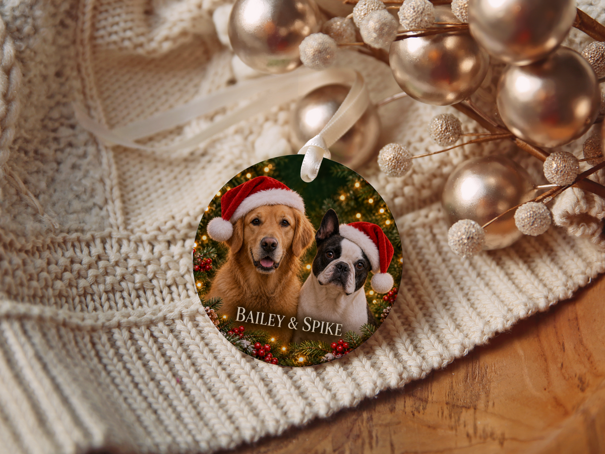 Personalized Two Dog Christmas Ornament – Custom Photo Portrait
