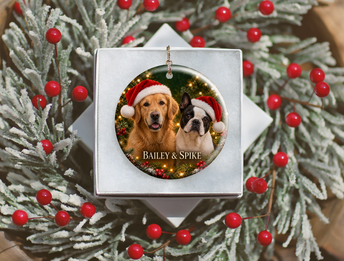 Personalized Two Dog Christmas Ornament – Custom Photo Portrait