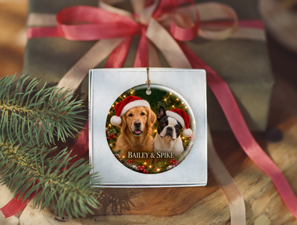 Personalized Two Dog Christmas Ornament – Custom Photo Portrait
