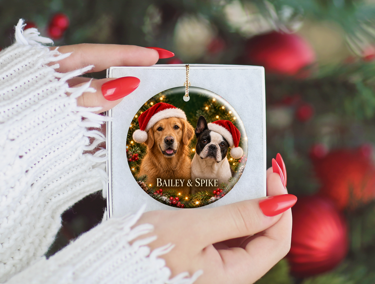 Personalized Two Dog Christmas Ornament – Custom Photo Portrait