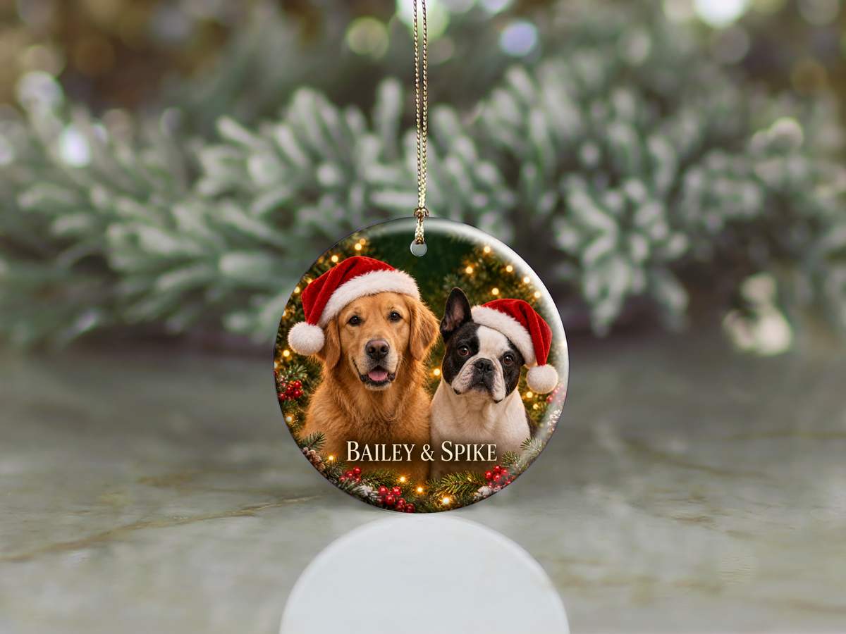 Personalized Two Dog Christmas Ornament – Custom Photo Portrait