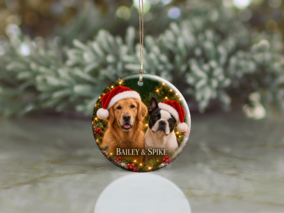 Personalized Two Dog Christmas Ornament – Custom Photo Portrait