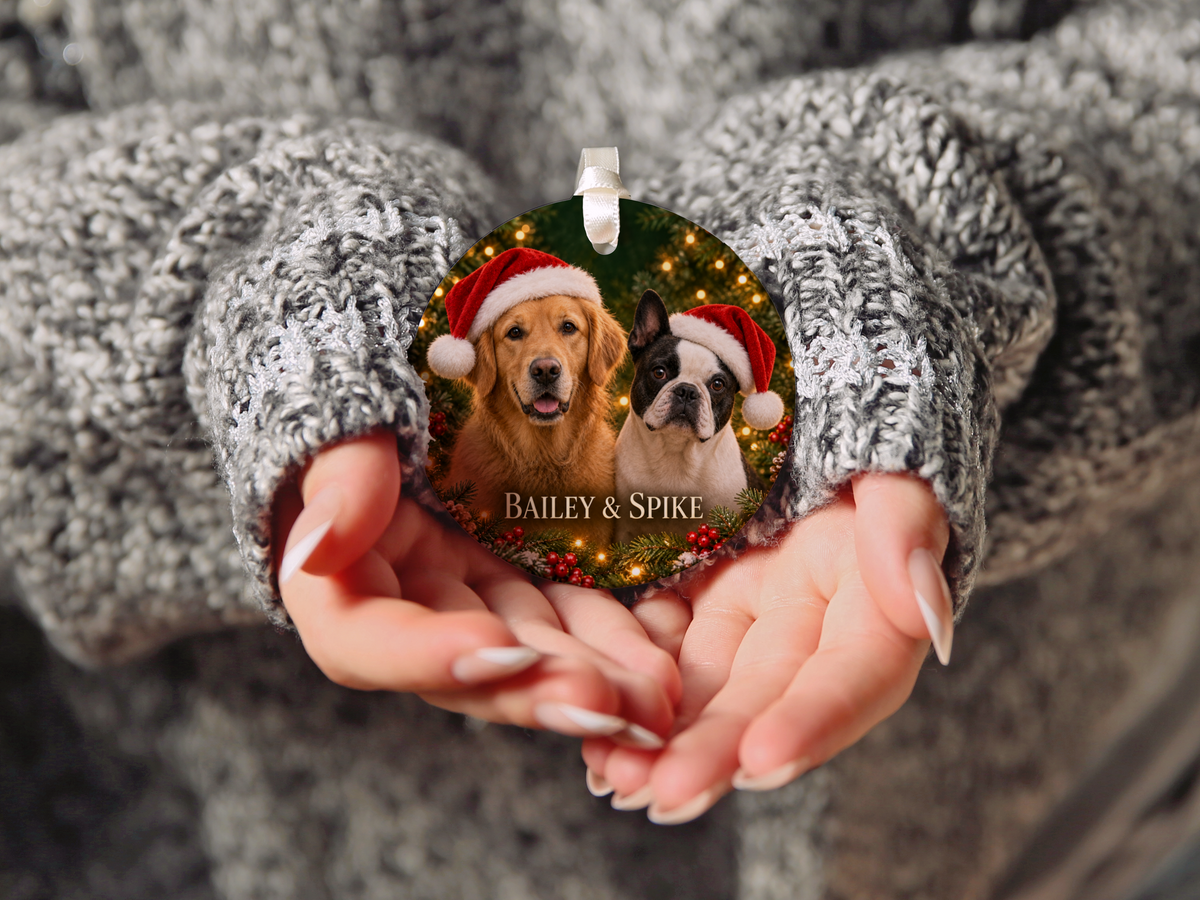 Personalized Two Dog Christmas Ornament – Custom Photo Portrait