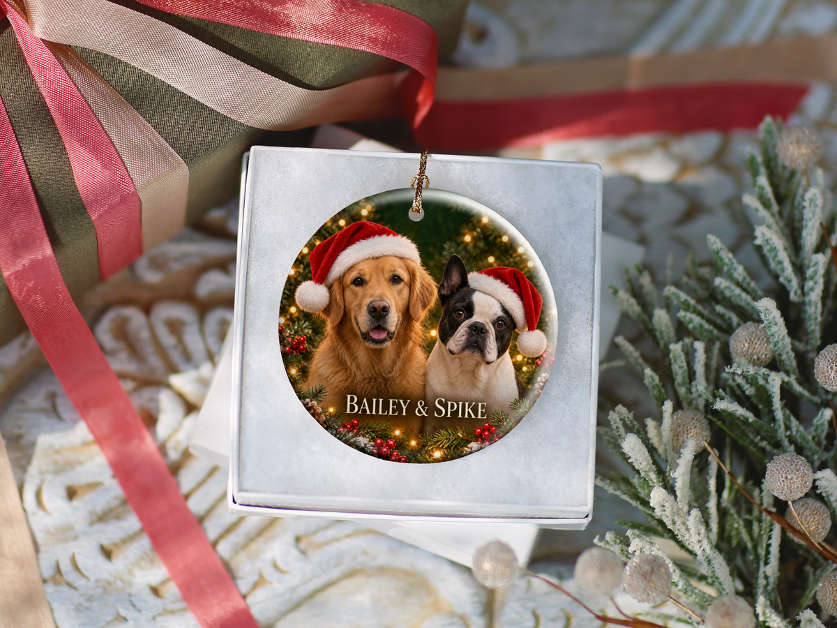 Personalized Two Dog Christmas Ornament – Custom Photo Portrait