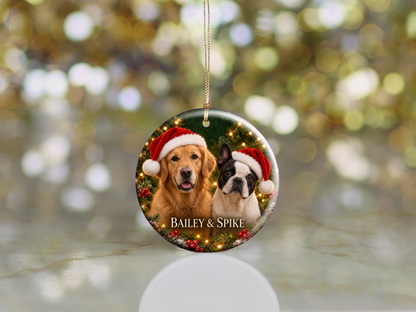 Personalized Two Dog Christmas Ornament – Custom Photo Portrait