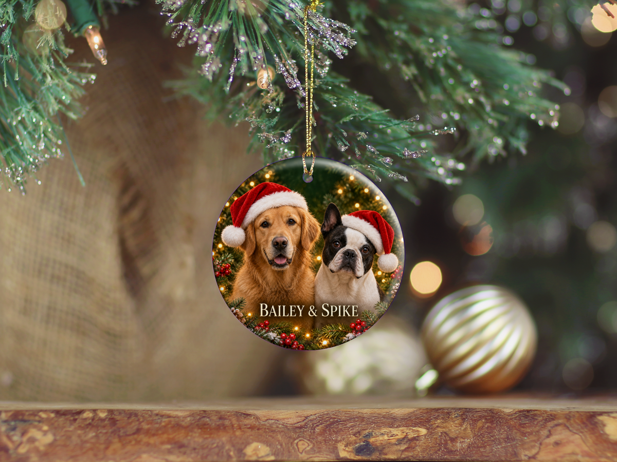 Personalized Two Dog Christmas Ornament – Custom Photo Portrait