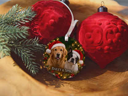 Personalized Two Dog Christmas Ornament – Custom Photo Portrait