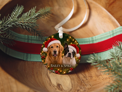 Personalized Two Dog Christmas Ornament – Custom Photo Portrait