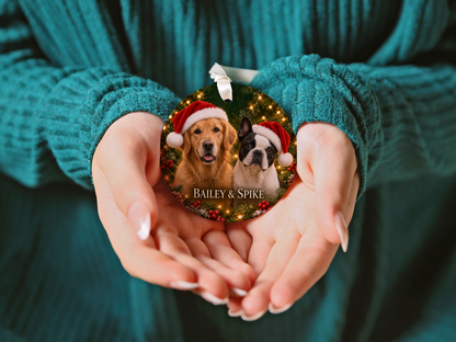 Personalized Two Dog Christmas Ornament – Custom Photo Portrait