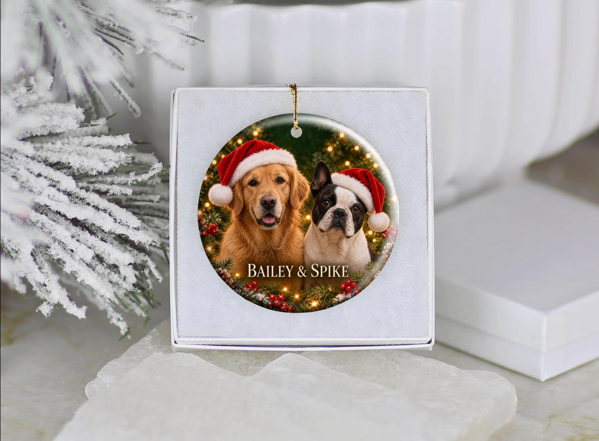Personalized Two Dog Christmas Ornament – Custom Photo Portrait