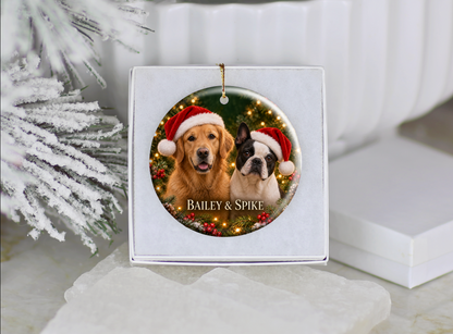 Personalized Two Dog Christmas Ornament – Custom Photo Portrait