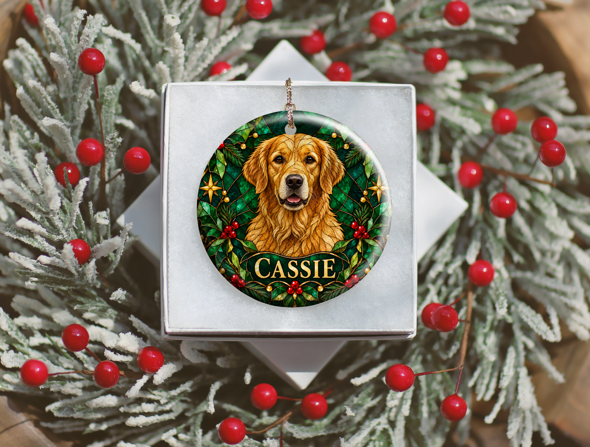 Personalized Stained-Glass Effect Dog Christmas Ornament