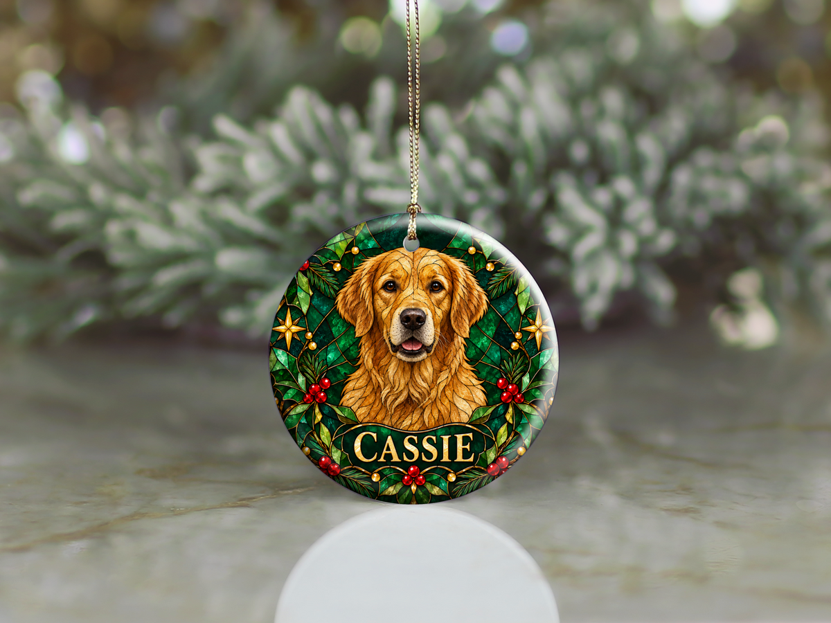 Personalized Stained-Glass Effect Dog Christmas Ornament