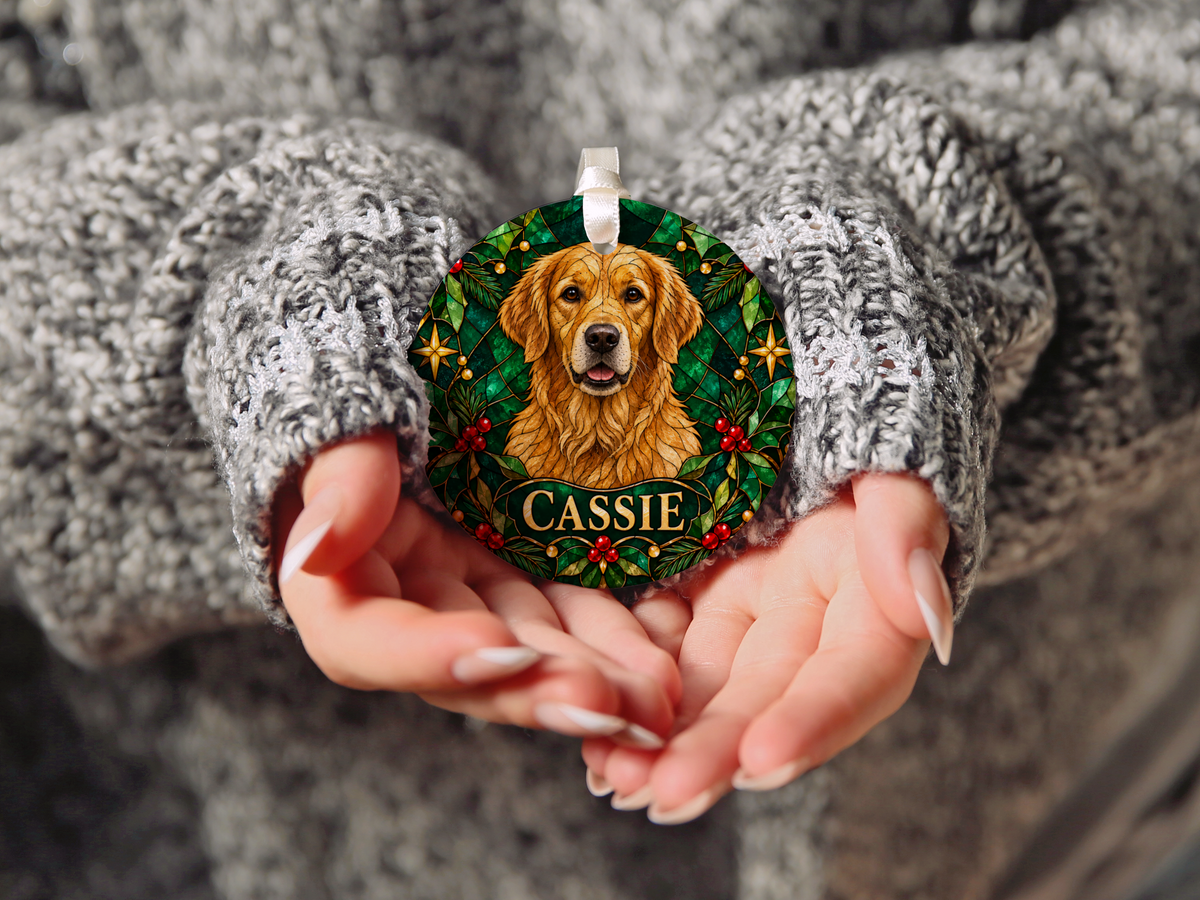 Personalized Stained-Glass Effect Dog Christmas Ornament