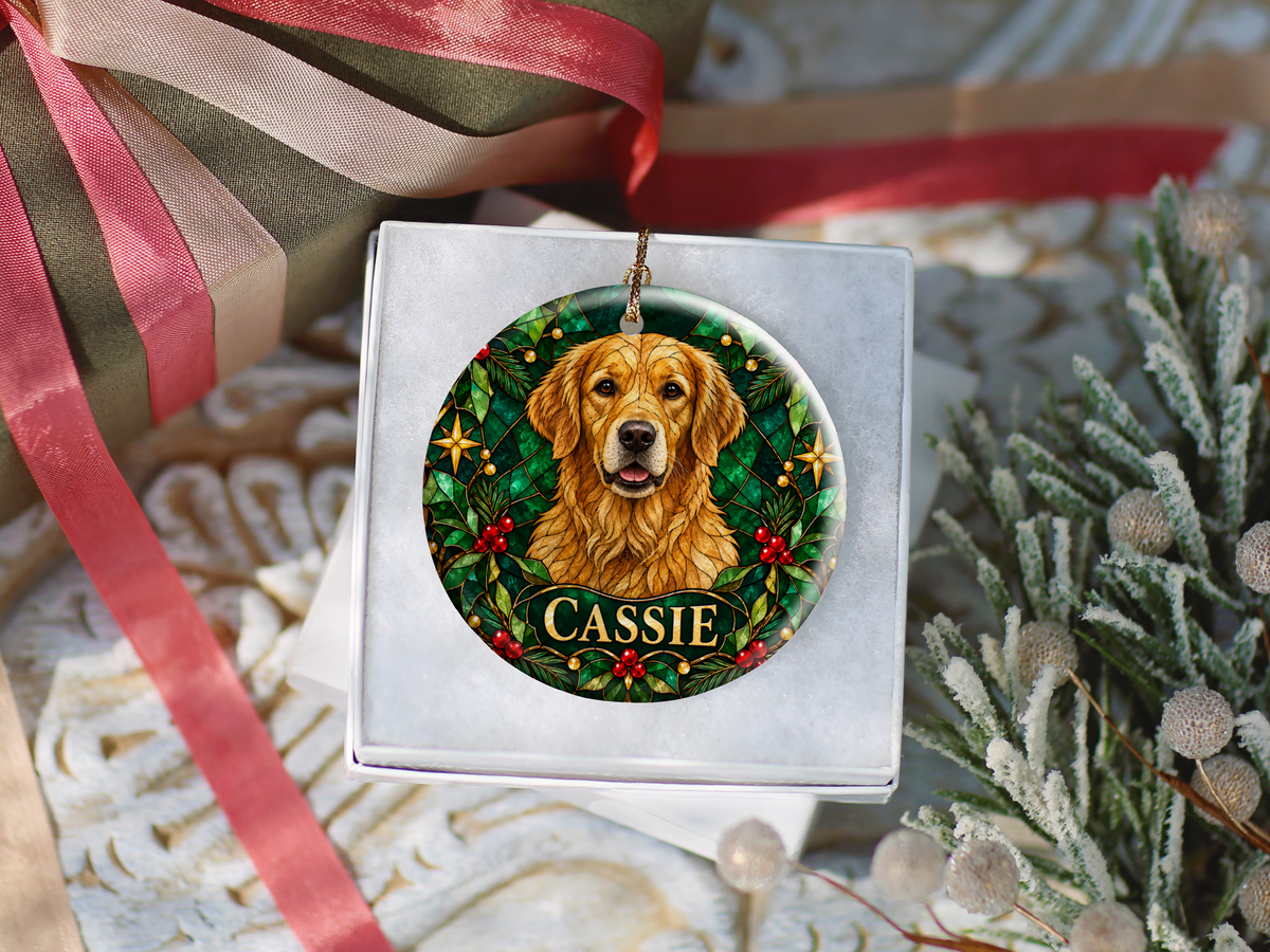 Personalized Stained-Glass Effect Dog Christmas Ornament