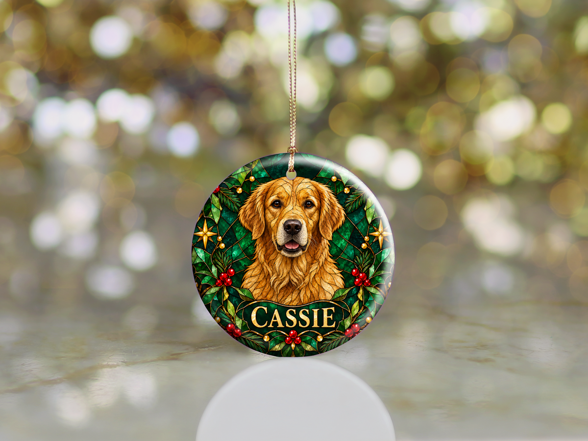 Personalized Stained-Glass Effect Dog Christmas Ornament