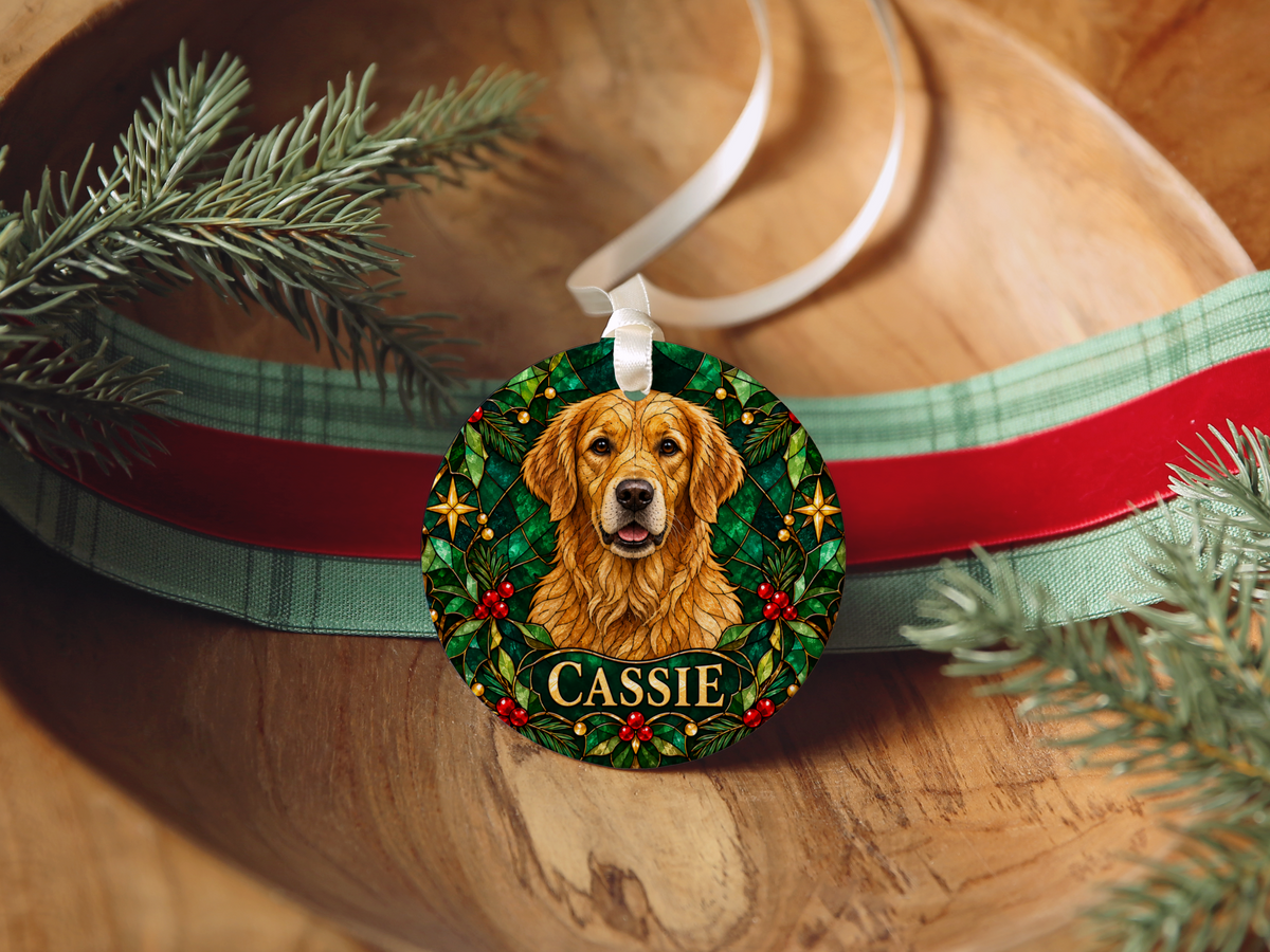Personalized Stained-Glass Effect Dog Christmas Ornament