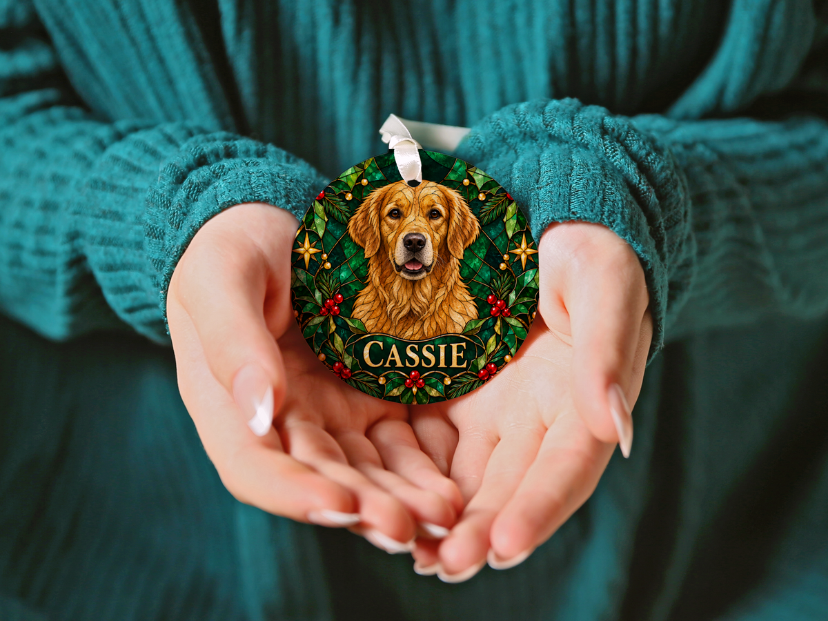 Personalized Stained-Glass Effect Dog Christmas Ornament