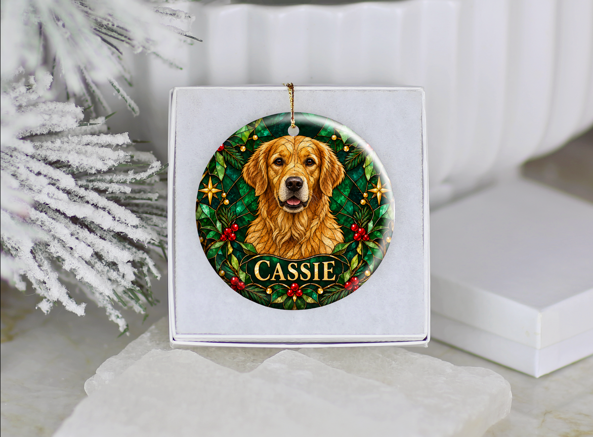 Personalized Stained-Glass Effect Dog Christmas Ornament