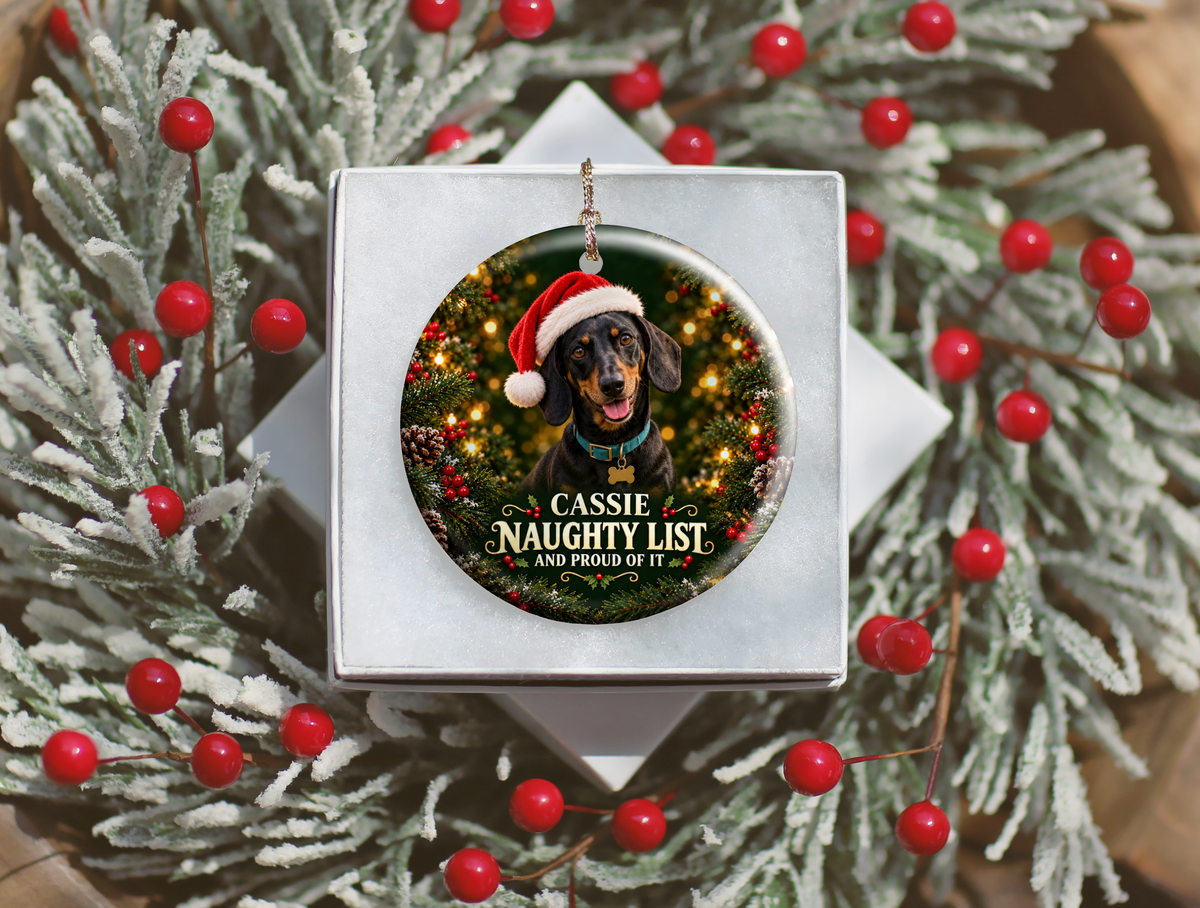 Personalized Naughty List Dog Christmas Ornament – And Proud of It