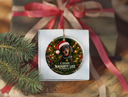 Personalized Naughty List Dog Christmas Ornament – And Proud of It