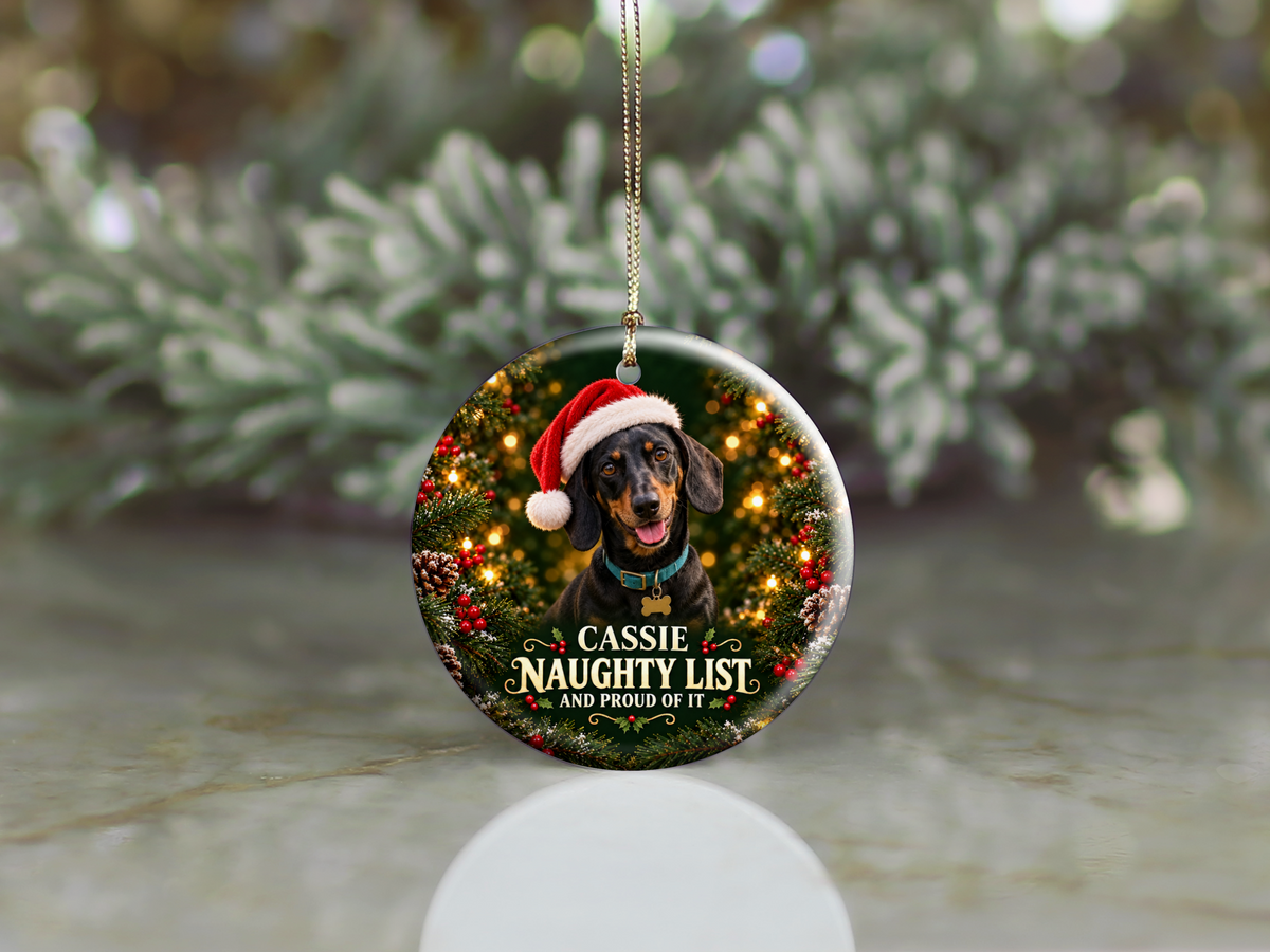 Personalized Naughty List Dog Christmas Ornament – And Proud of It