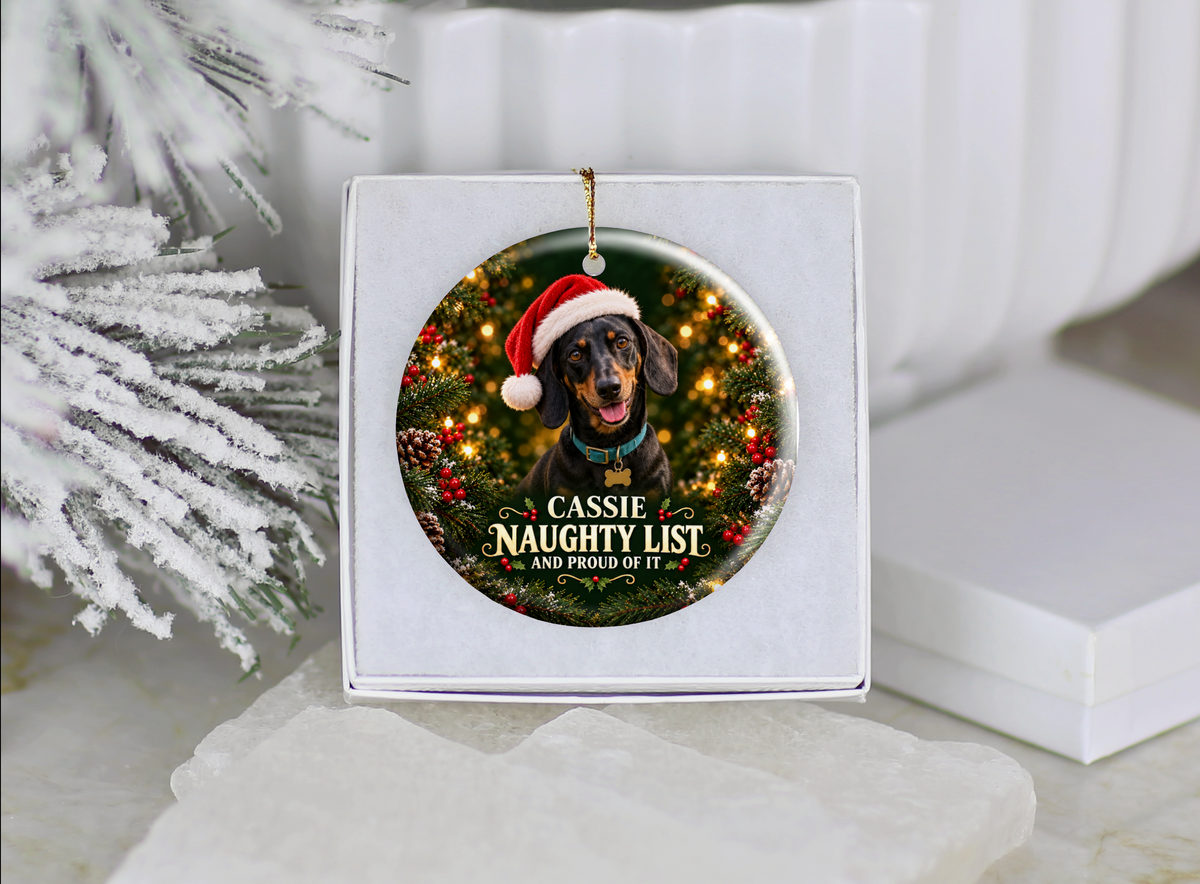 Personalized Naughty List Dog Christmas Ornament – And Proud of It