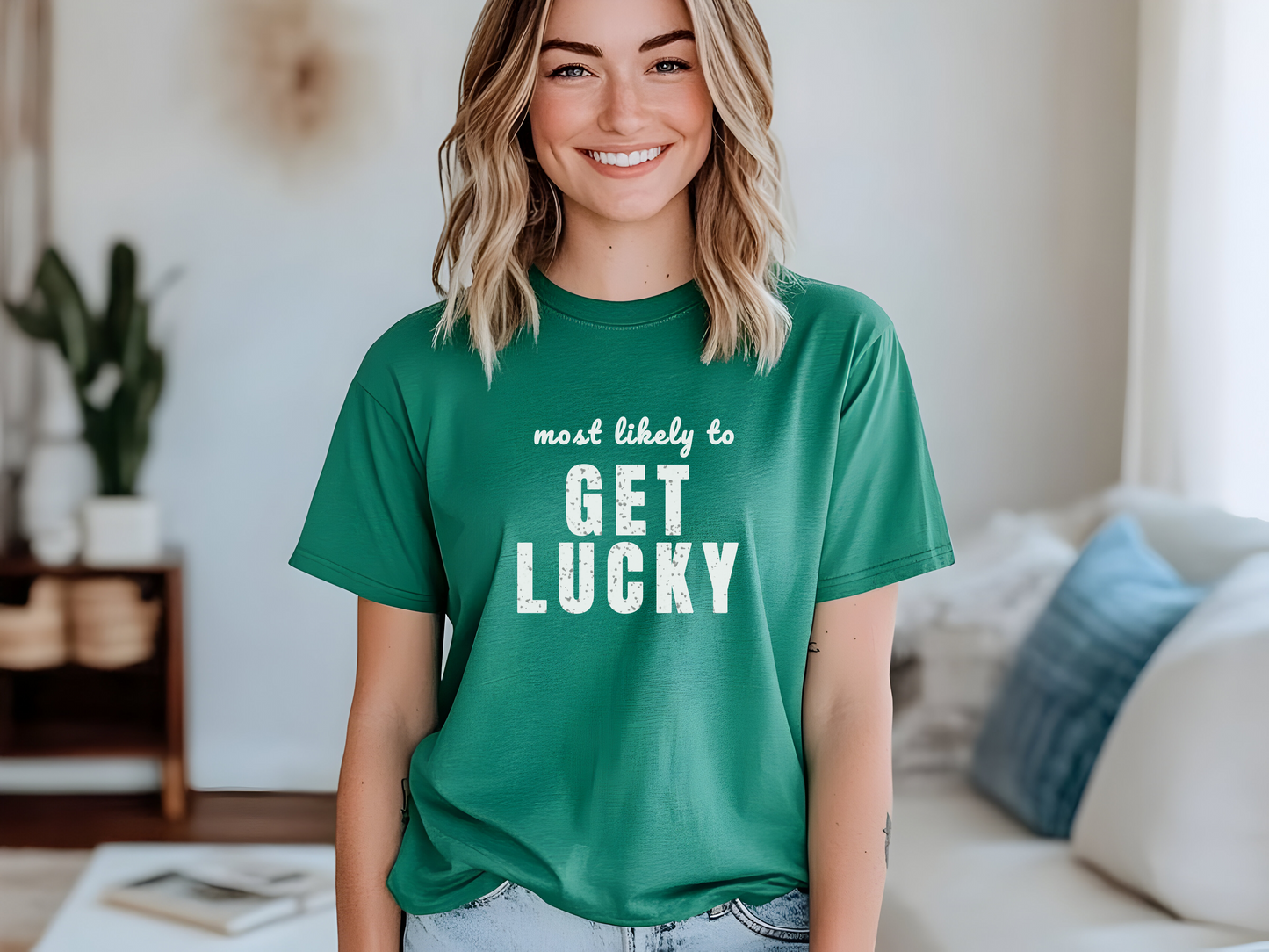 GET LUCKY SPT07 St Patricks Day Bachelorette Shirt, Funny Irish Party Tee, Most Likely to Shirt, Pub Crawl Outfit, Girls Night Out Tee