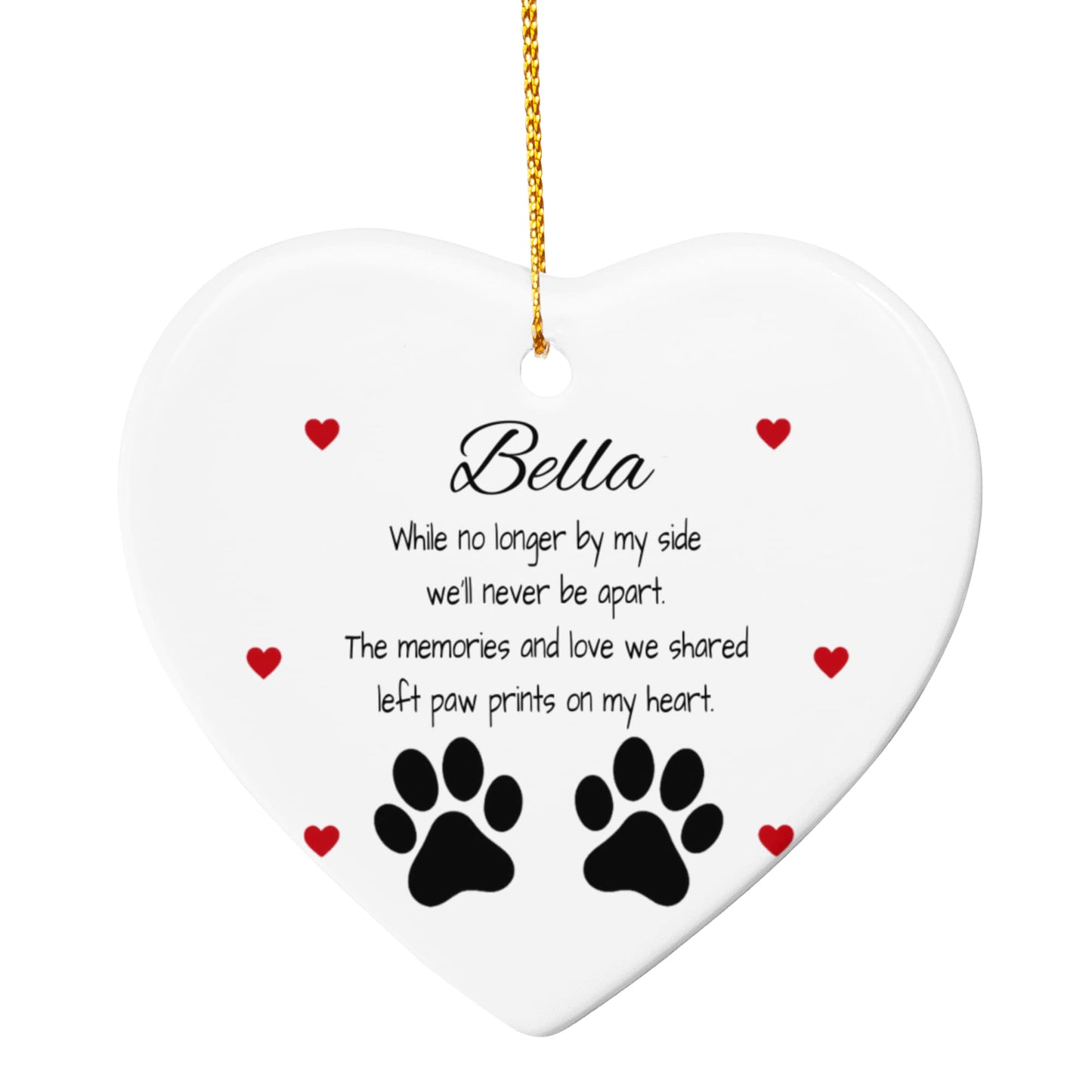 Custom Pet Memorial Ornament – Personalized Heart-Shaped Ceramic Keepsake with Poem & Paw Prints