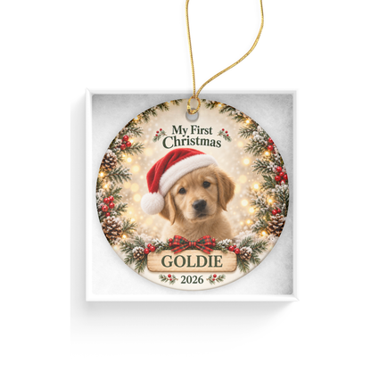 Personalized Puppy’s First Christmas Ornament – Photo, Name & Year