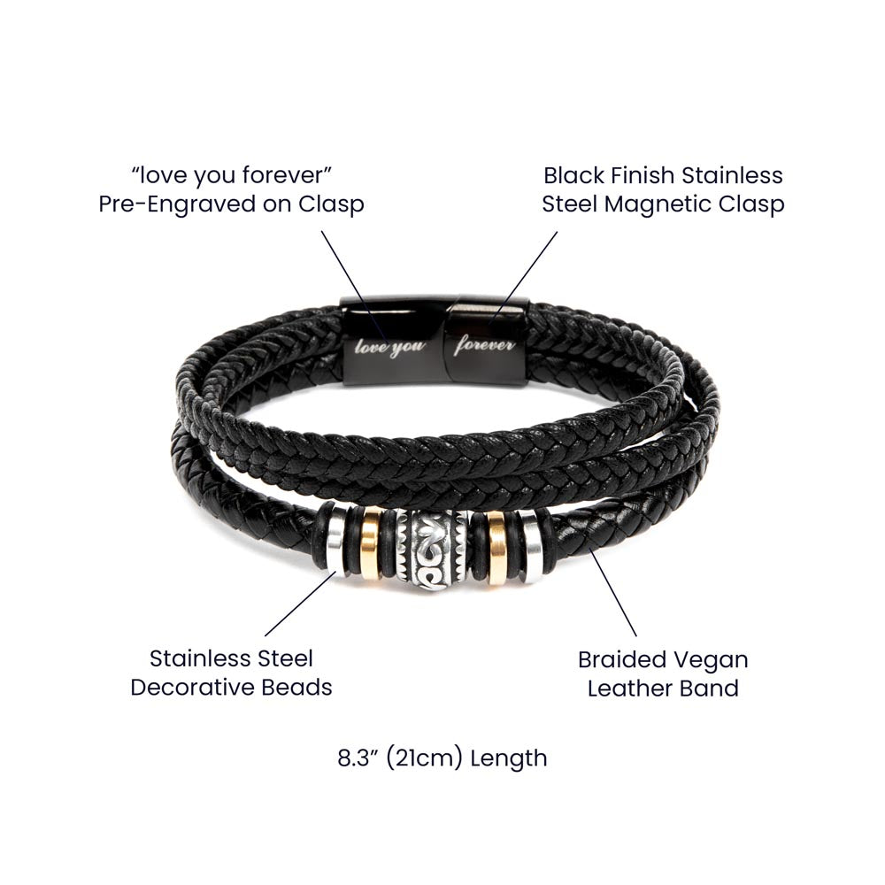 “Love You Forever” Men’s Bracelet with Custom Name Card – Perfect Gift for Grandsons