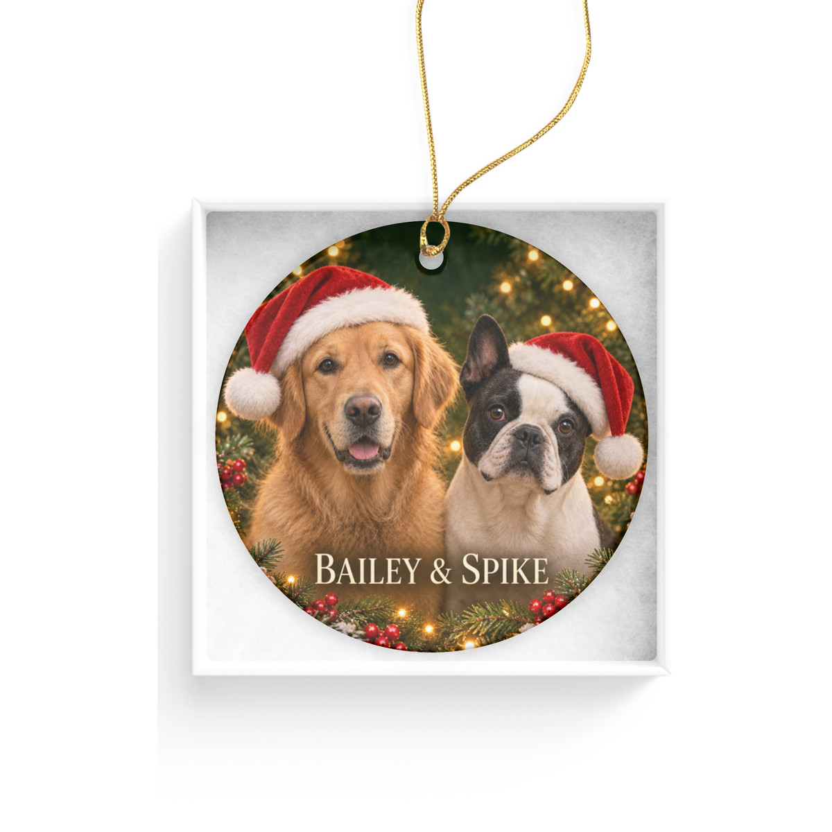Personalized Two Dog Christmas Ornament – Custom Photo Portrait