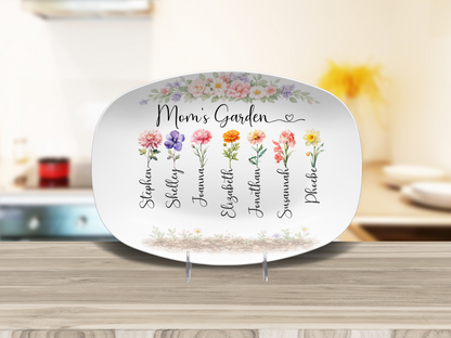 Mom’s Garden Birth Flower Platter – Personalized Mother’s Day Gift for Mom from Kids – Custom Family Birth Month Flowers Plate – Mom Kitchen Decor Gift