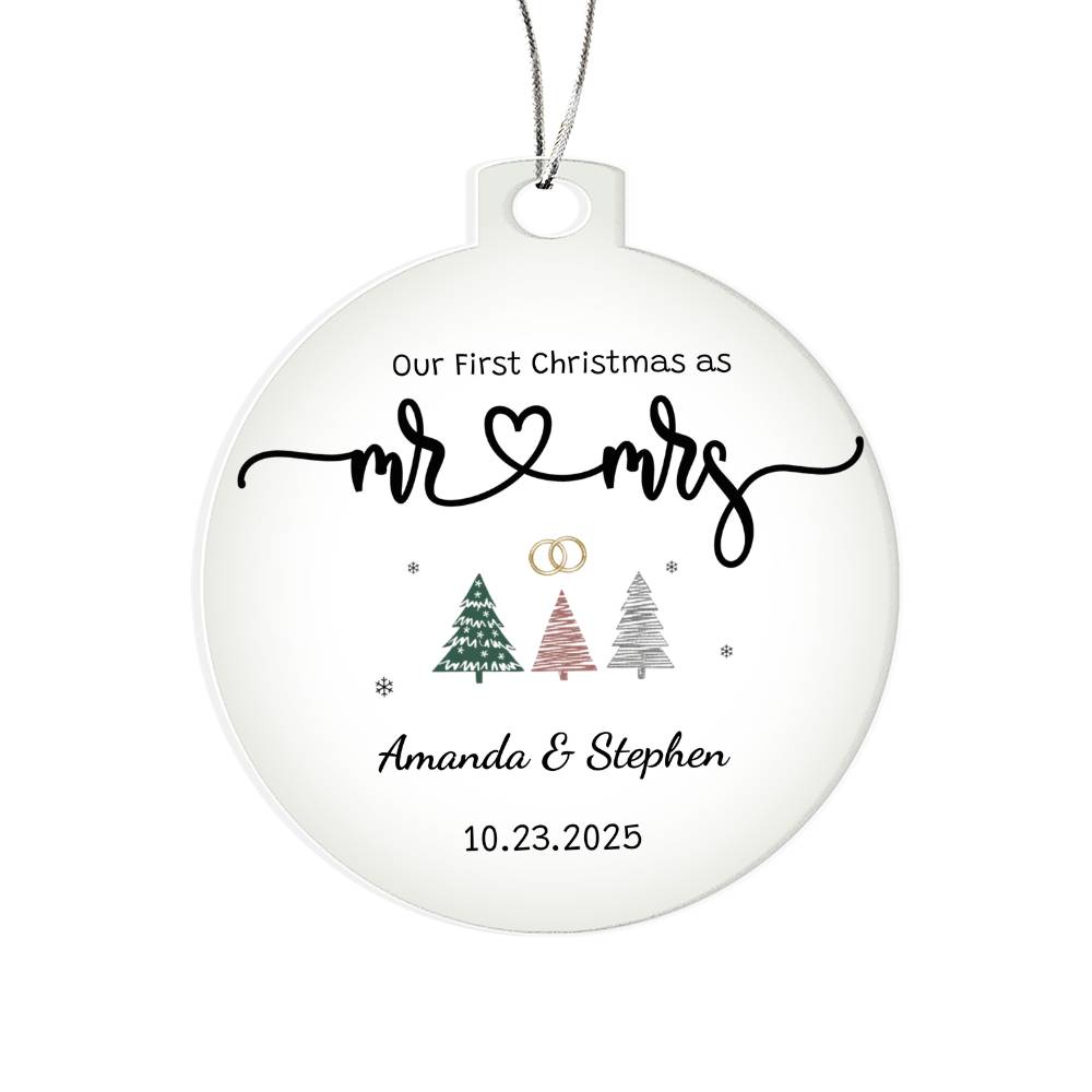 Personalized Newlywed Acrylic Ornament – Our First Christmas as Mr & Mrs