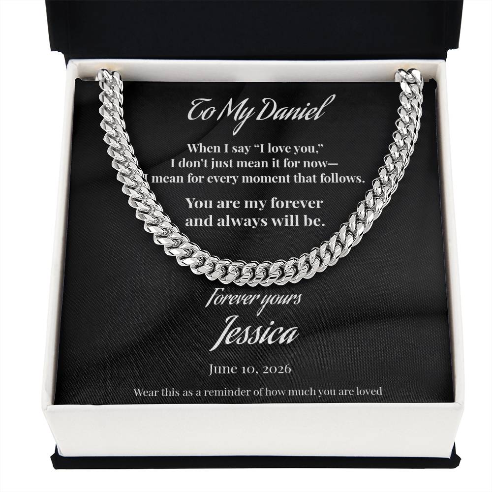 Personalized “To My Love” Cuban Link Chain Necklace – Custom Name & Date Gift for Husband