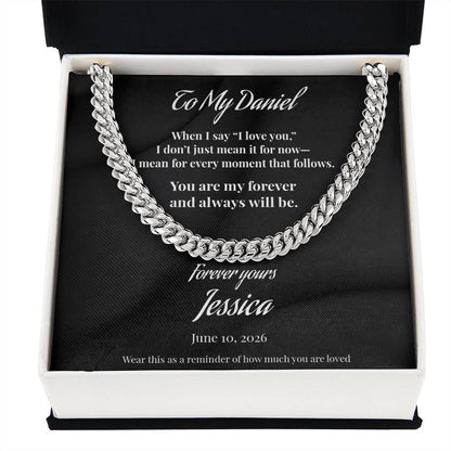 Personalized “To My Love” Cuban Link Chain Necklace – Custom Name & Date Gift for Husband