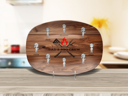 Personalized "Dad's BBQ Crew" Unbreakable Serving Platter – Add Up to 8 Kids' Names