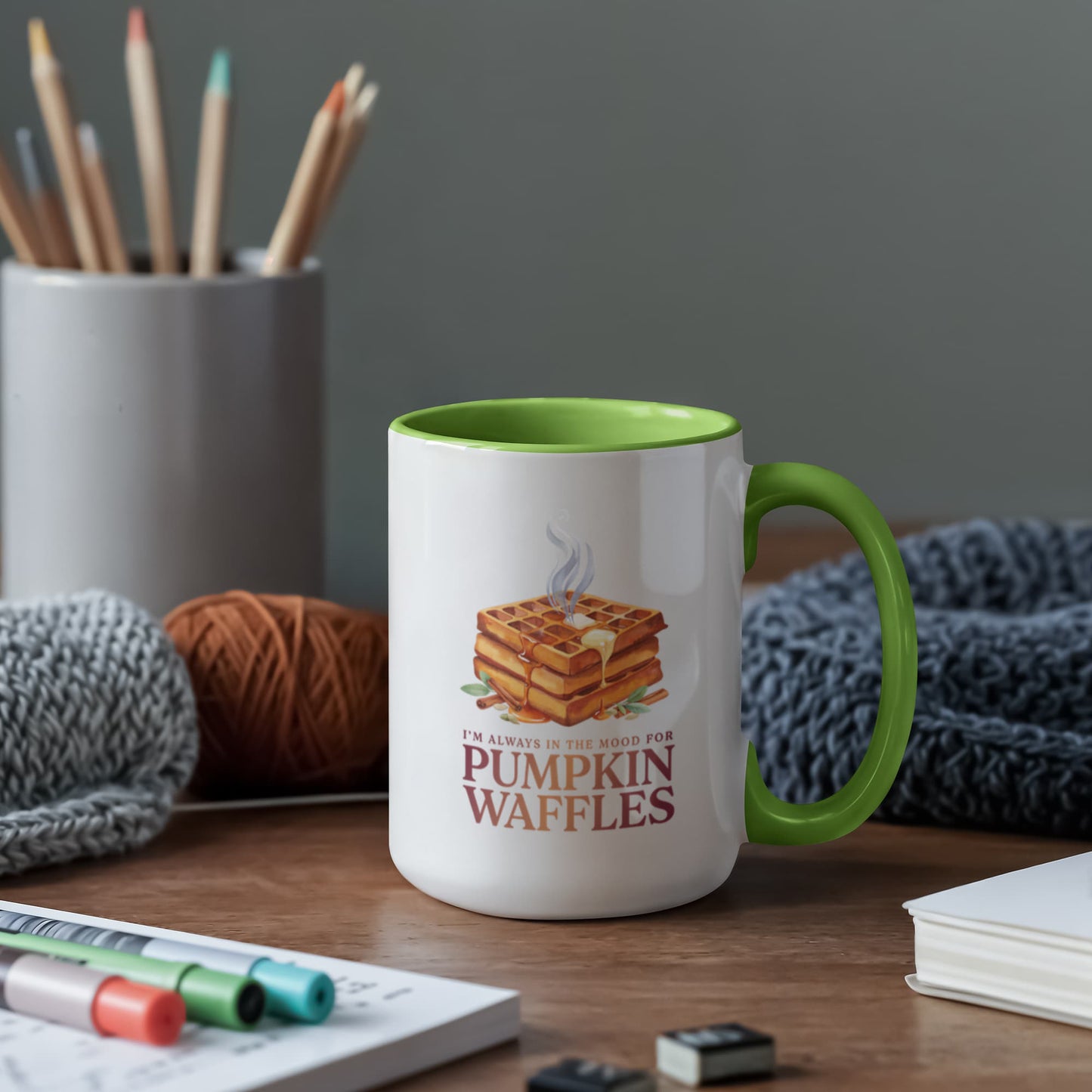 I'm Always in the Mood for Pumpkin Waffles Color Accent Ceramic Mug | Autumn Coffee Mug
