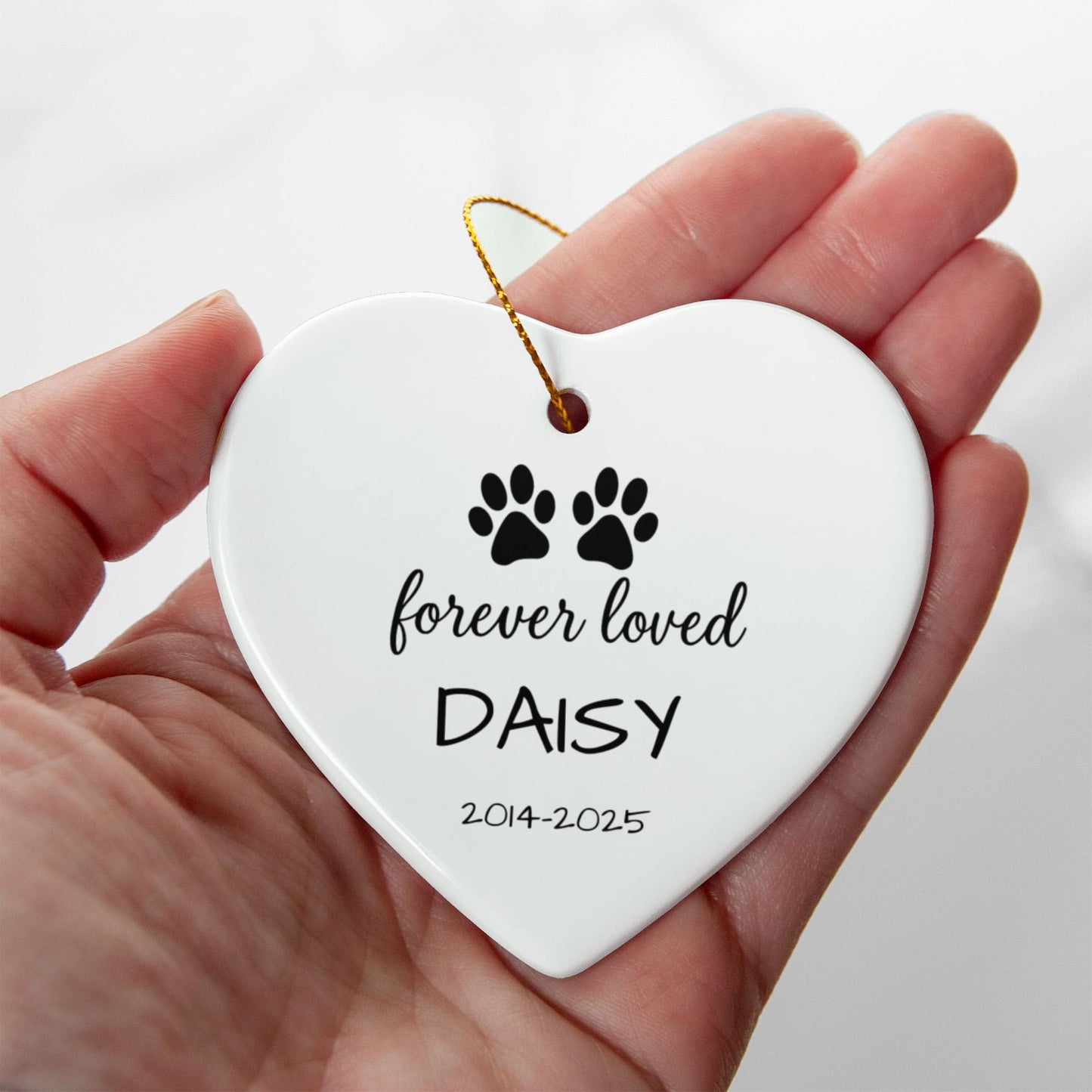 Personalized Pet Memorial Ornament – Custom Name & Dates | Heart-Shaped Ceramic Keepsake