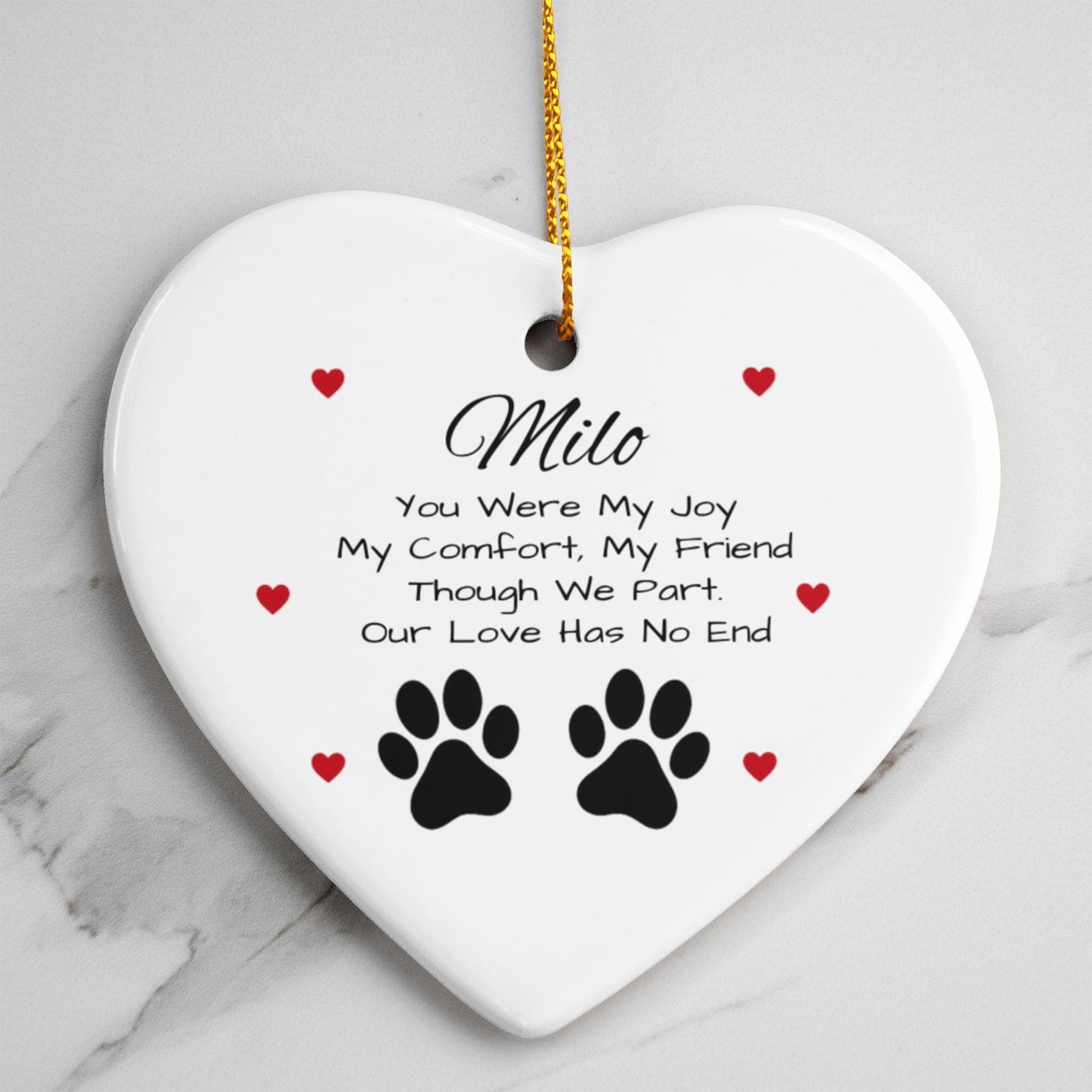 Personalized Pet Memorial Ornament – Custom Name | Heart-Shaped Ceramic Keepsake with Poem & Paw Prints