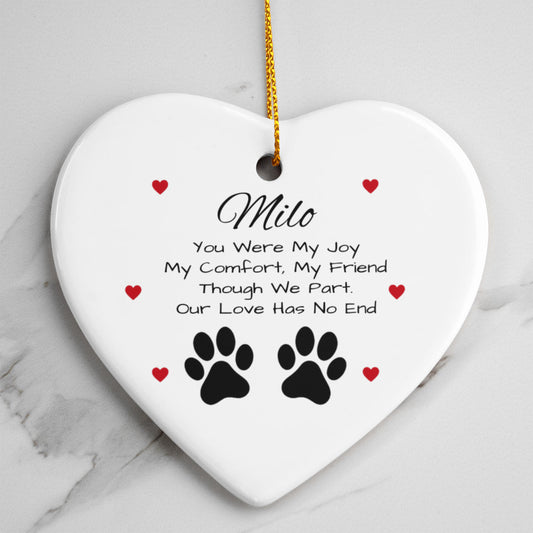 Personalized Pet Memorial Ornament – Custom Name | Heart-Shaped Ceramic Keepsake with Poem & Paw Prints