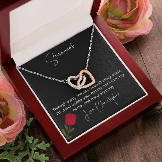 To My Wife – Personalized Interlocking Hearts Necklace | My Heart, My Home, My Everything