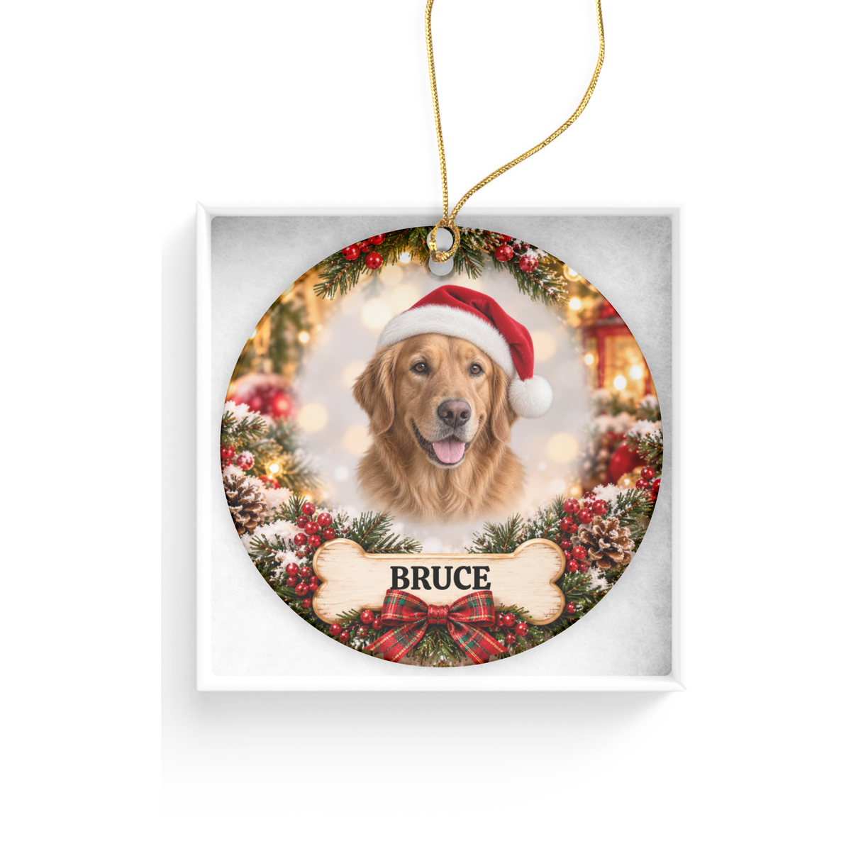 Personalized Dog Christmas Portrait Ceramic Ornament