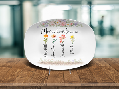 Mom’s Garden Birth Flower Platter – Personalized Mother’s Day Gift for Mom from Kids – Custom Family Birth Month Flowers Plate – Mom Kitchen Decor Gift