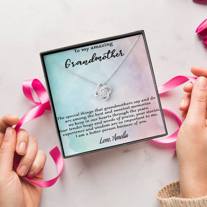 Gift for Grandmother – Love Knot Necklace – Personalized Name Gift from Grandchild – “To My Amazing Grandmother” Jewelry